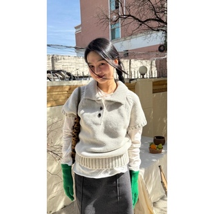 日了个韩|宽松时髦百搭叠穿保暖polo翻领短款短袖套头毛衣针织衫