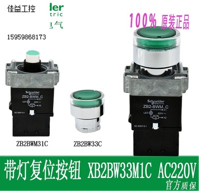 施耐德带灯按钮XB2-BW33M1C ZB2BW33C+ZB2BWM31C AC220V 绿色常开