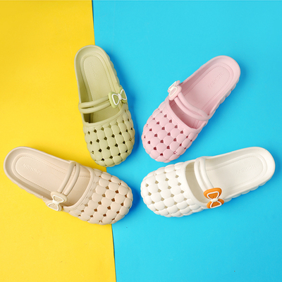 夏季女包头镂空平底凉拖鞋软底防滑居家室内可爱蝴蝶结公主塑料拖