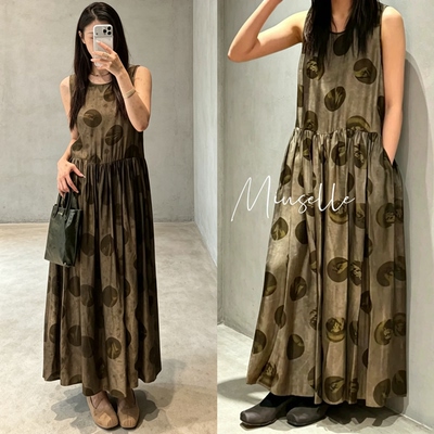 小众uma风复古做旧波点印花炒色无袖背心裙连衣裙清冷感长裙
