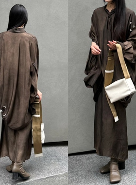 小众设计uma复古做旧脏染宽松显瘦个性中长款衬衫/不规则半身裙