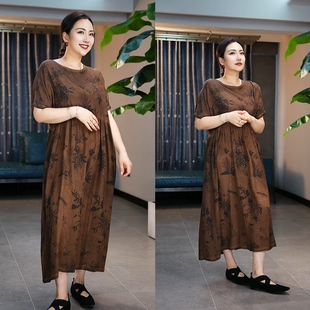 小众uma复古做旧脏染印花炒色宽松显瘦清冷感暗黑真丝连衣裙长裙