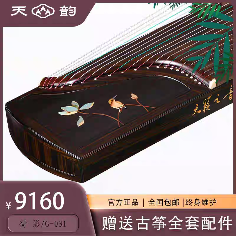 天韵古筝黑檀贝雕荷影儿童初学考改成人标准通用型古筝特价处理