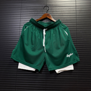 男大网眼不过膝高弹力速干训练篮球裤 美式 运动健身三分假两条短裤