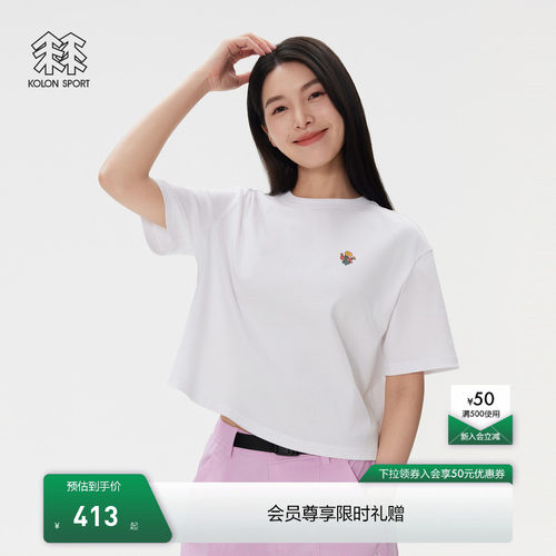 KOLON SPORT可隆短袖T恤艺术家NAIJEL合作印花女士圆领短袖上衣