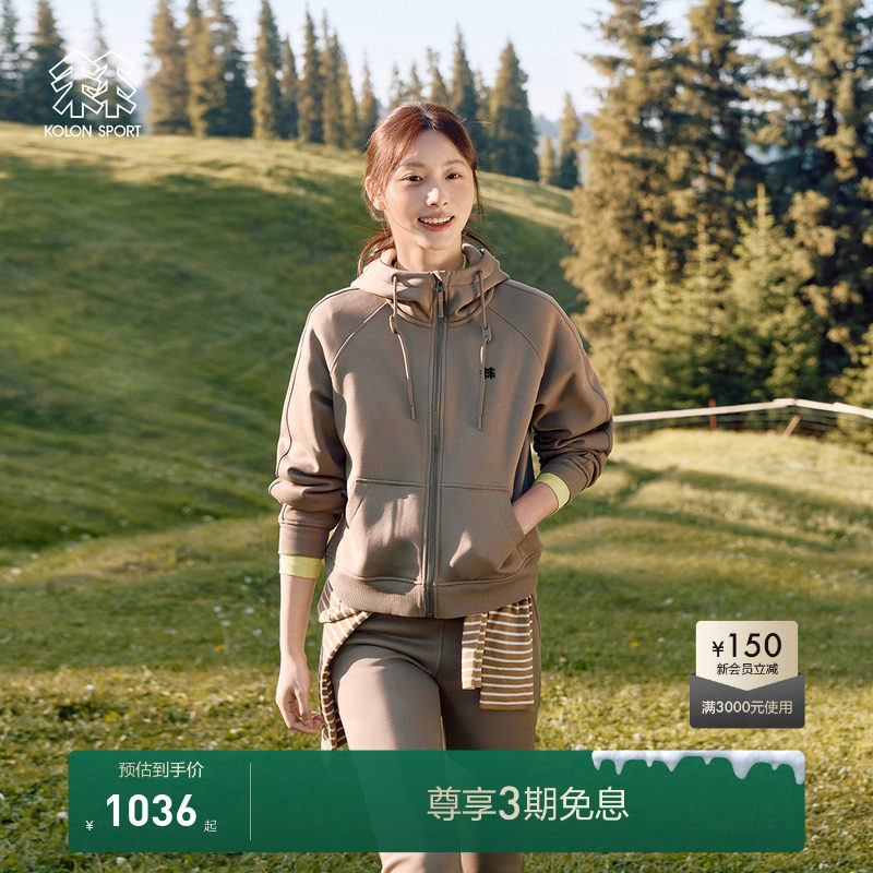 KOLON SPORT可隆户外休闲衣女士抓绒内里针织夹克露营宽松外套
