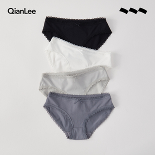 全棉裆棉质面料 少女底裤 4条内裤 女纯棉中腰无痕蕾丝边女士三角裤