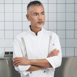 厨师工作服男长袖主厨透气酒店餐饮高端厨师长工作服高档纯棉厨衣