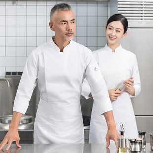 酒店厨师工作服男女长袖秋冬季餐饮后厨烘焙厨师服装定制纯棉加厚