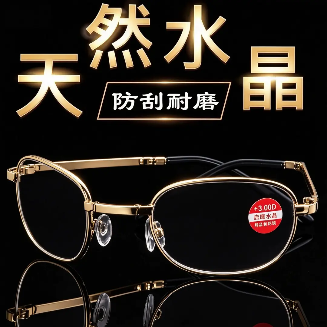 天然真氺晶折叠老花镜时尚养眼男女老花眼镜抗眼劳石头老光镜L
