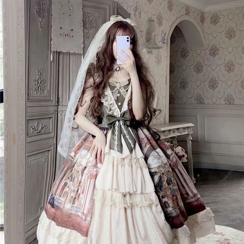 洛丽塔原创正品宫廷油画柄复古Lolita日常背带连衣裙萝莉塔裙子女
