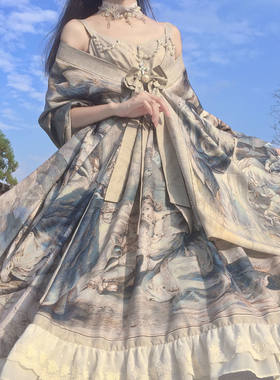 洛丽塔正牌迪士尼夏天全款油画柄宫廷连衣裙JSK吊带裙Lolita裙子