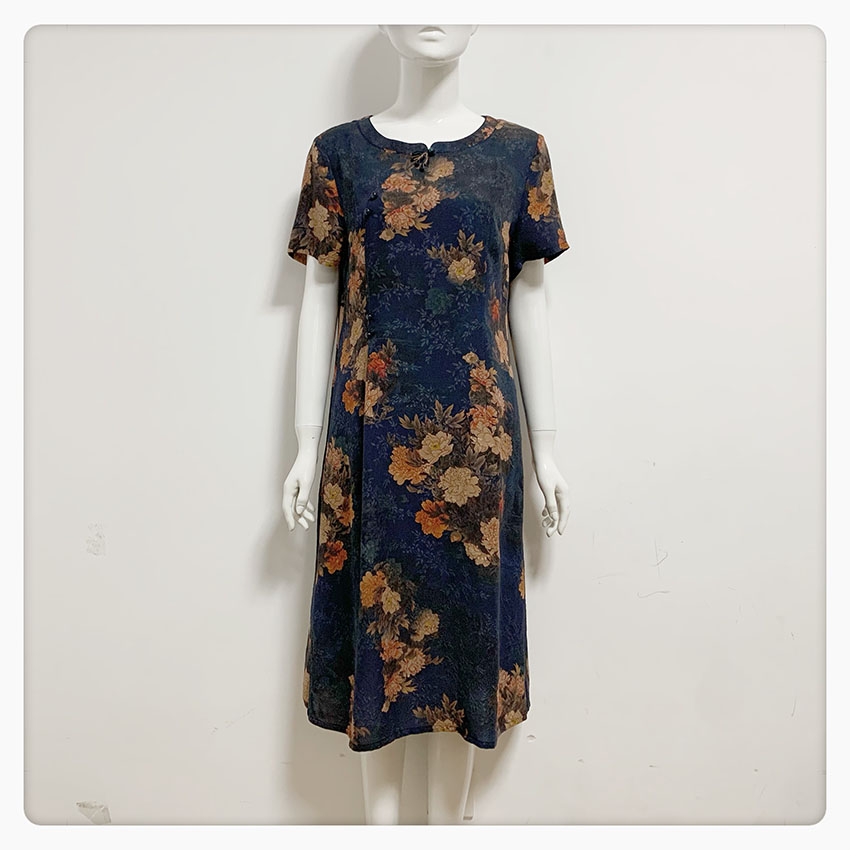 【闭店清仓】，232430款福太太妈妈装大码高级桑蚕丝夏季连衣裙