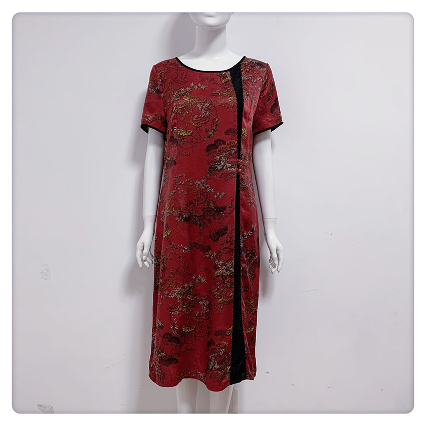 【闭店清仓】，222432福太太妈妈装大码高级桑蚕丝连衣裙