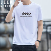 字母T恤男2026夏季 JEEP SPIRIT吉普短袖 圆领印花透气舒适休闲上衣