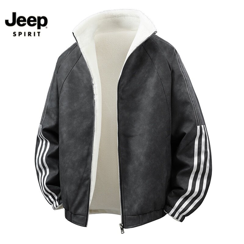 JEEPSPIRIT吉普时尚美式条纹运动休闲棉衣双面穿立领加厚男士外套
