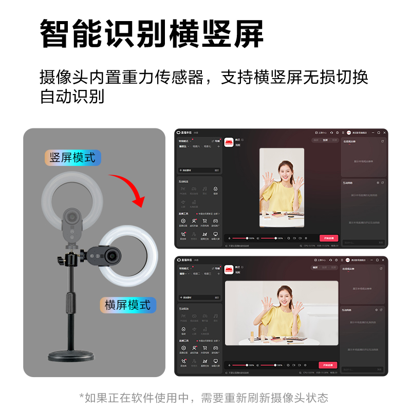 奥尼摄像头NX2S直播美颜摄像头免驱动带灯即插即用高清视频网课会
