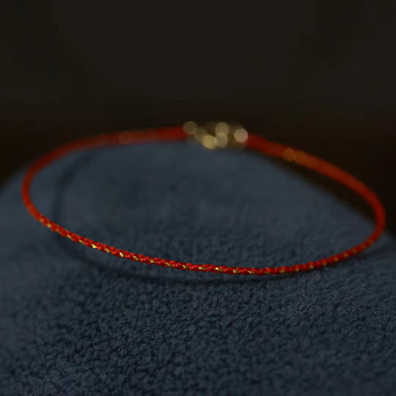 超细0.5mm手绳手工编织本命年马年红金色绳14k包金定制隐形手脚链