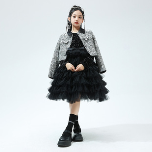 女童高定礼服公主裙元旦少儿T台模特走秀表演服亮片轻奢风裙子潮