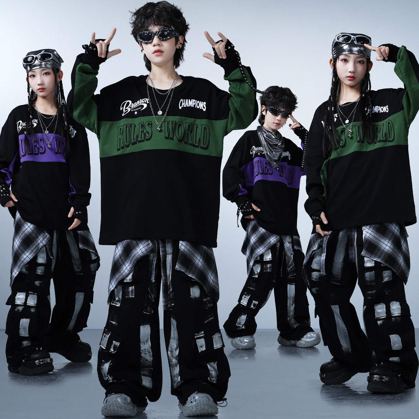 儿童街舞潮服少儿架子鼓表演炸街套装男女孩酷帅嘻哈hiphop演出服