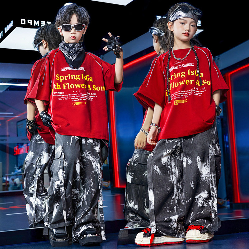 儿童街舞套装夏季少儿炸街架子鼓hiphop表演服男女童嘻哈潮酷舞蹈