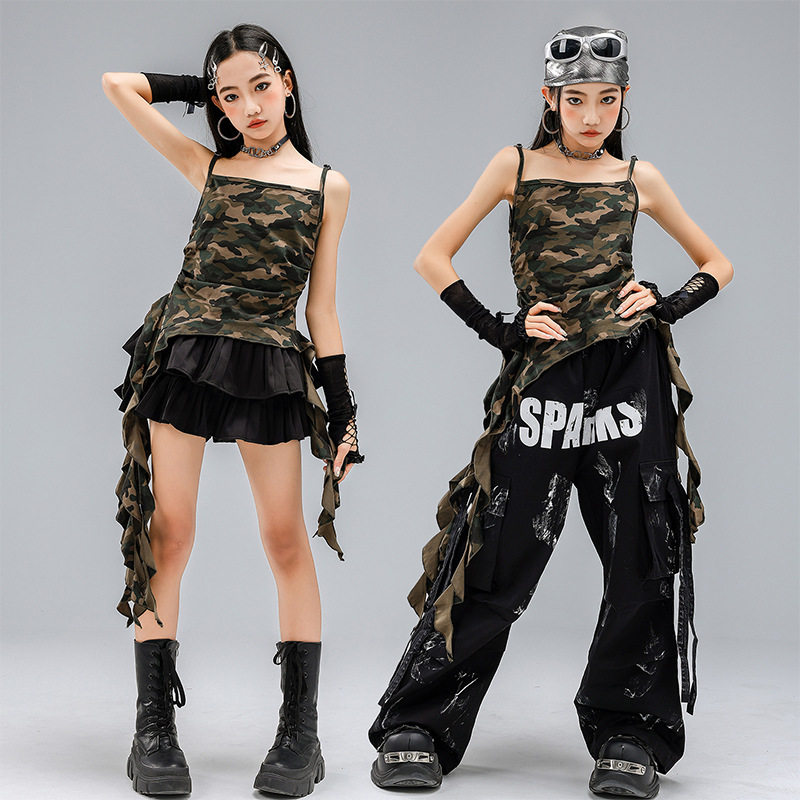 新款女孩子洋气靓丽街舞爵士演出服夏季背心吊带hiphop女童走秀