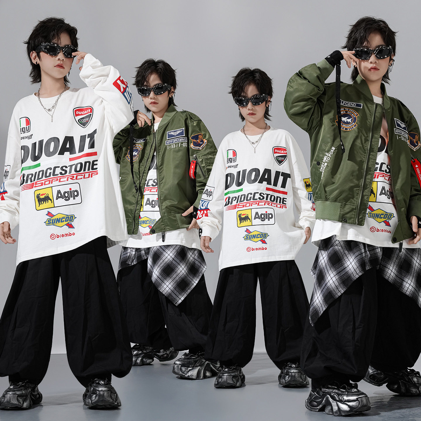 儿童街舞演出服少儿嘻哈潮牌套装男童飞行夹克外套爵士舞蹈练功服