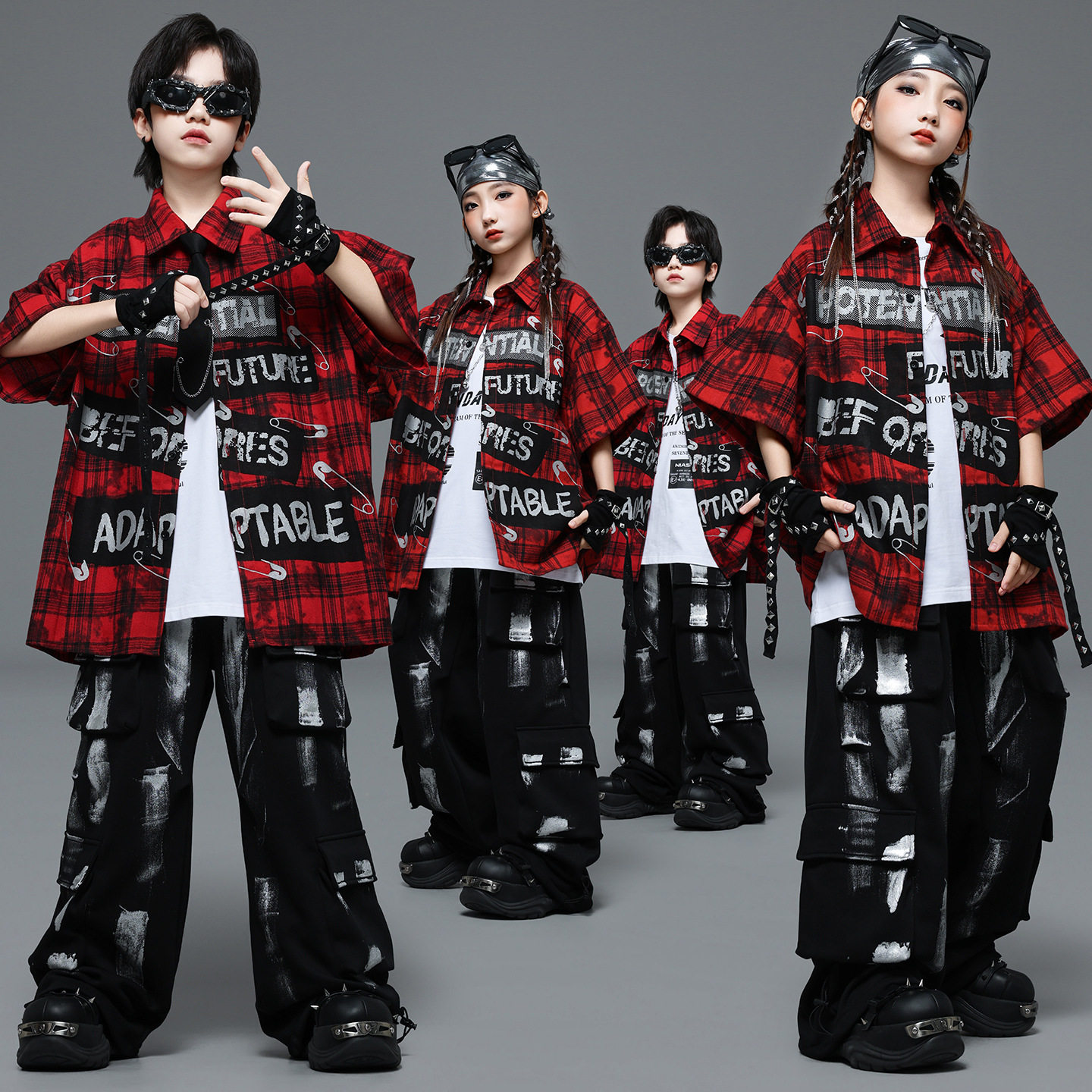 儿童街舞演出服女生时尚走秀潮服架子鼓男孩个性嘻哈hiphop表演服