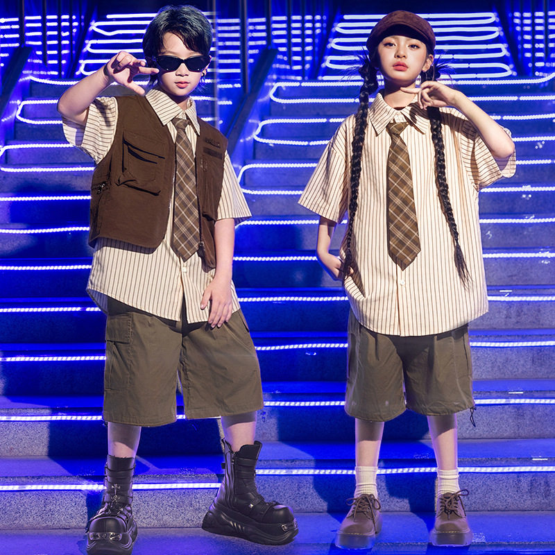 儿童街舞嘻哈马甲衬衫演出服