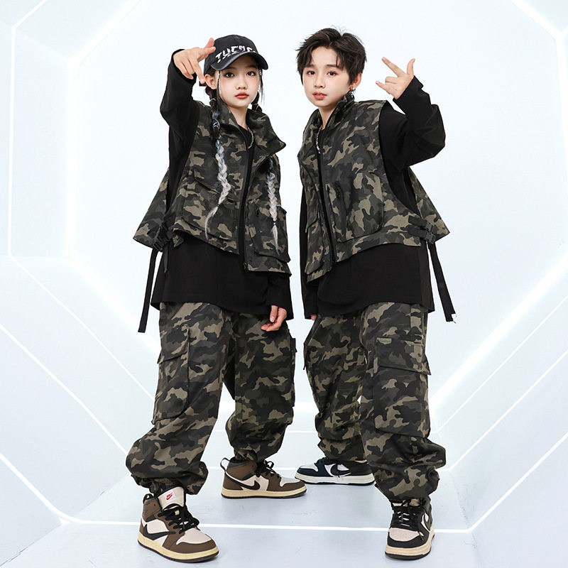 儿童街舞演出服秋冬迷彩套装hiphop酷炫模特走秀架子鼓小学生班服