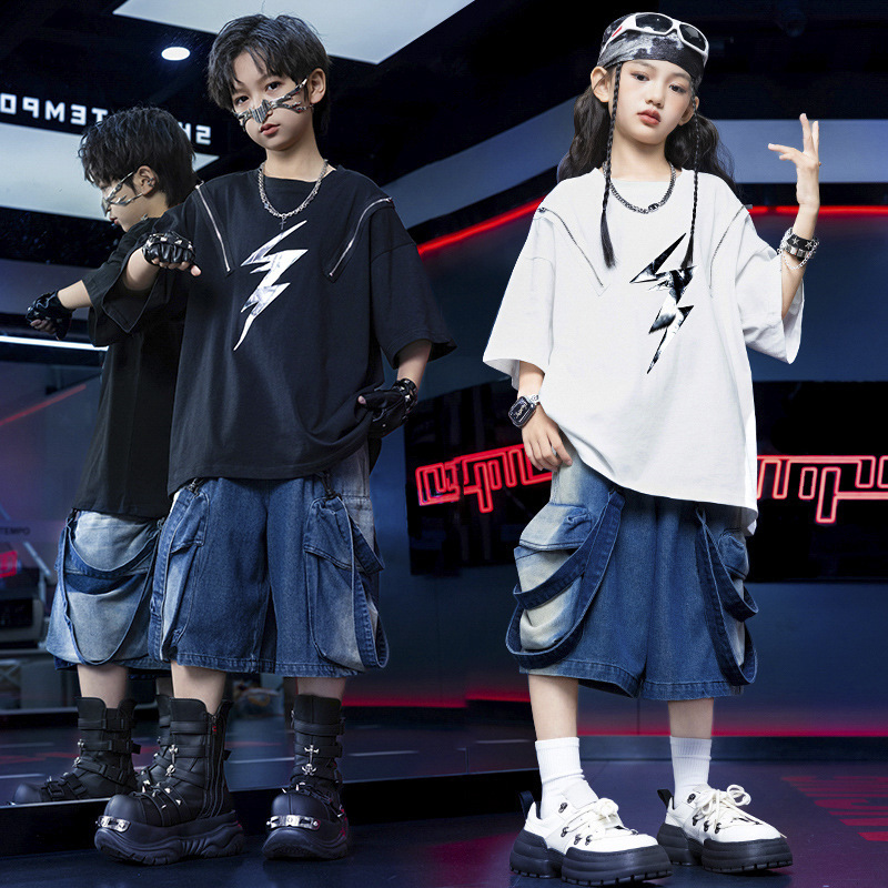 少儿街舞服装嘻哈潮酷男童hiphop潮牌童装宽松女孩架子鼓舞台