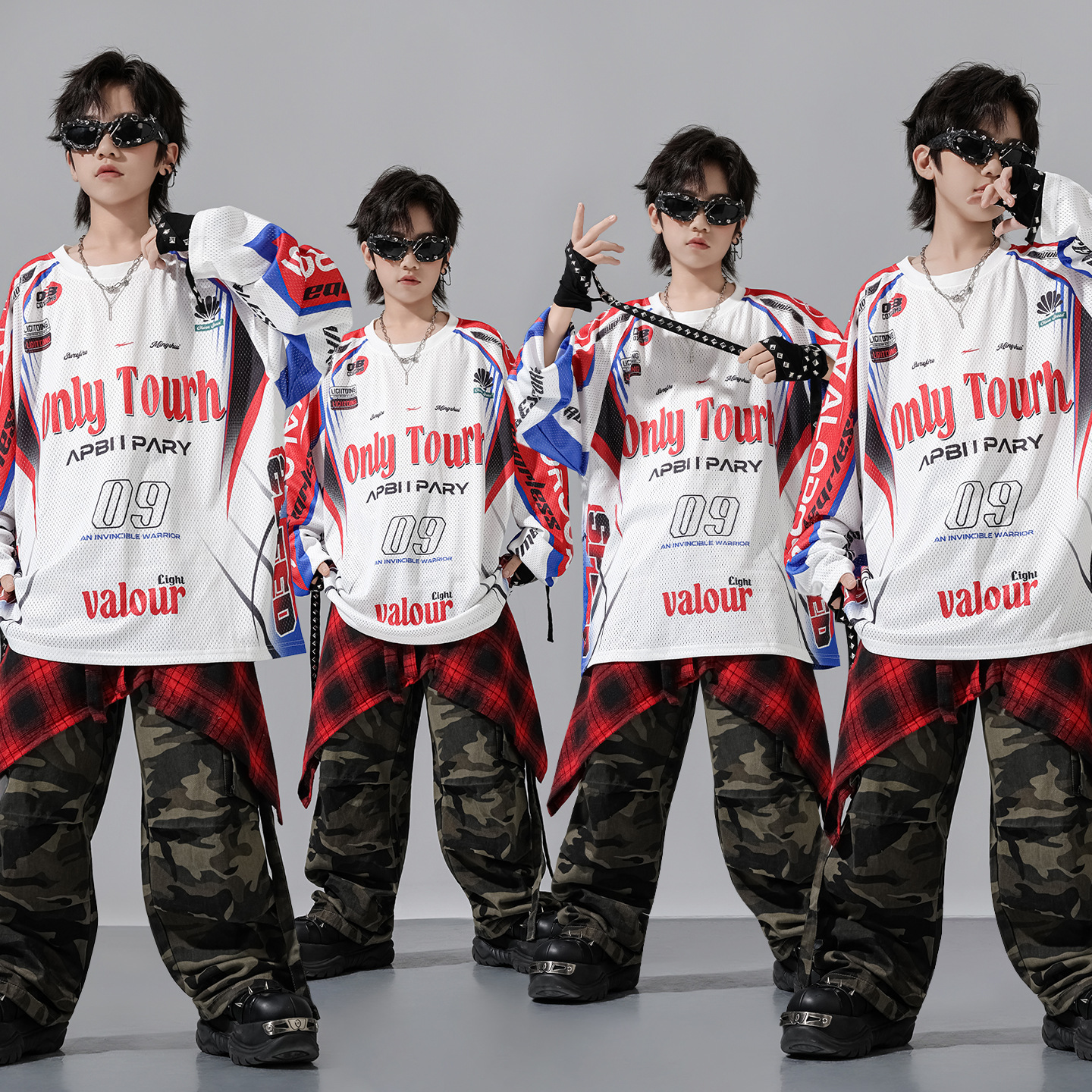 儿童街舞演出服hiphop嘻哈潮酷男童长袖迷彩长裤套装架子鼓潮班服