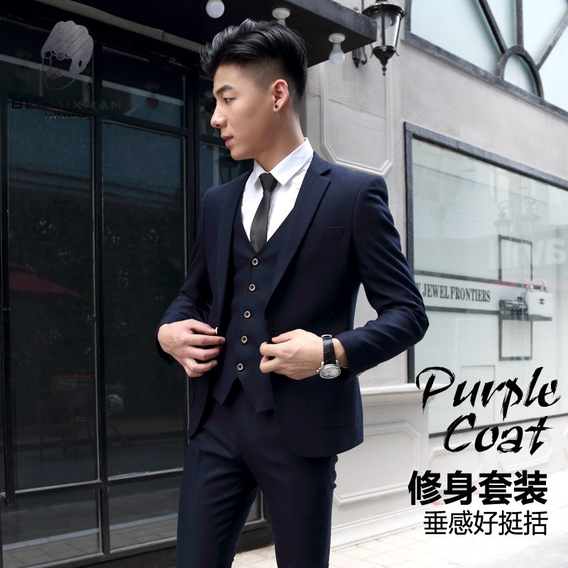 SUIT SUIT MENS WHITE GROOM WEDDING DRESS SLIM KOREAN VERSION OF THE TIDE YOUTH SMALL SUIT MENS BRITISH THREE-PIECE SET