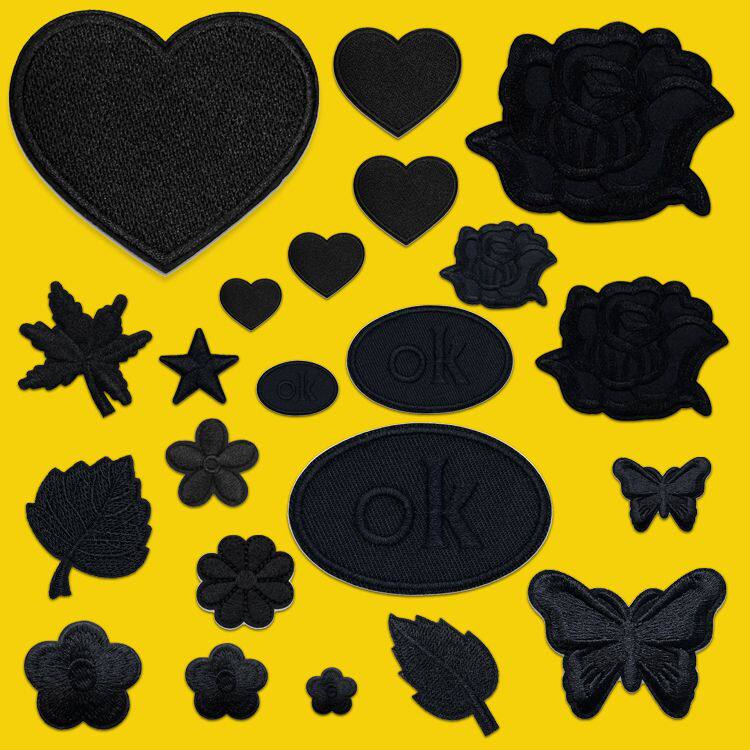 自粘黑色刺绣布贴羽绒服台布床单卫衣裤补丁贴装饰修补破洞贴组合