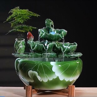 流水喷泉鱼缸循环增氧圆形客厅玄关小型桌面陶瓷盆创意家用客厅