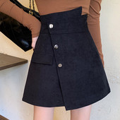 胖mm秋冬藏肉显瘦遮胯a字裙裤 裙女高腰大码 毛呢阔腿裤 不规则短裤
