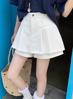 大码学院风半身裙短裙女春夏新款胖m高腰小个子显瘦A字裙百褶裙裤