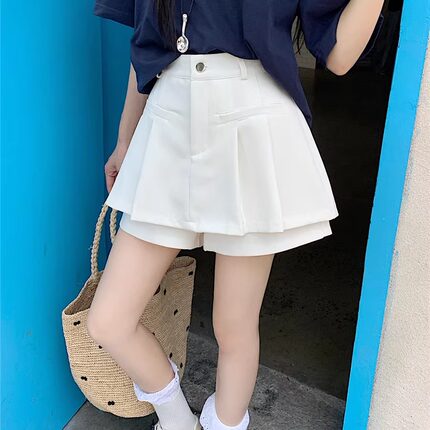 大码学院风半身裙短裙女春夏新款胖m高腰小个子显瘦A字裙百褶裙裤