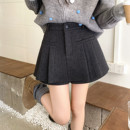 灰色miu系波点羊毛呢半身裙女秋冬新款 胖m高腰显瘦防走光百褶短裙
