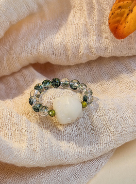 绿幽灵戒指九尾狐菩提新中式串珠高级感手工指环国风小众设计古风