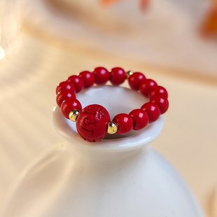 朱砂六字真言戒指女简约食指无名指扳指男潮流禅意新中式红色指环