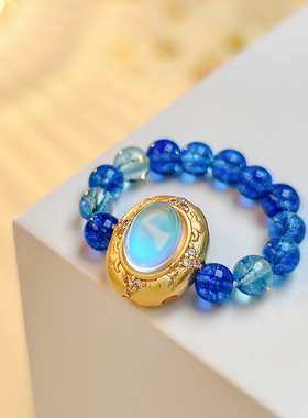 蓝色梦镜指环女自律戒指弹力绳串珠新中式古风显白小众高级食指戒