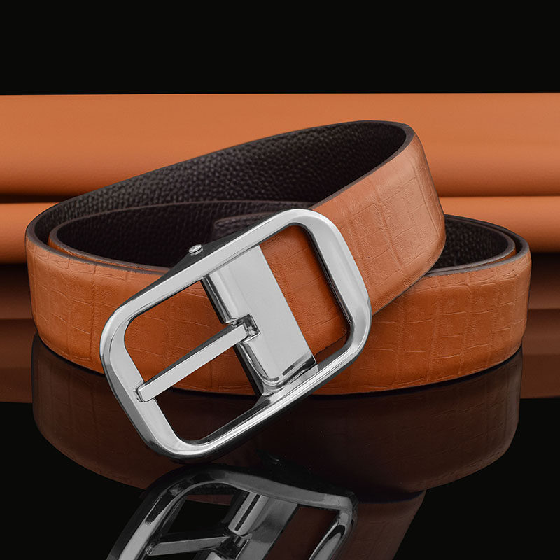 新款黄色日字扣皮带男士真皮针扣休闲百搭腰带男潮流中年正装裤带