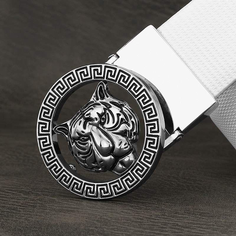 新款虎头皮带男士休闲百搭个性真皮平滑扣腰带年轻人韩版潮流裤带