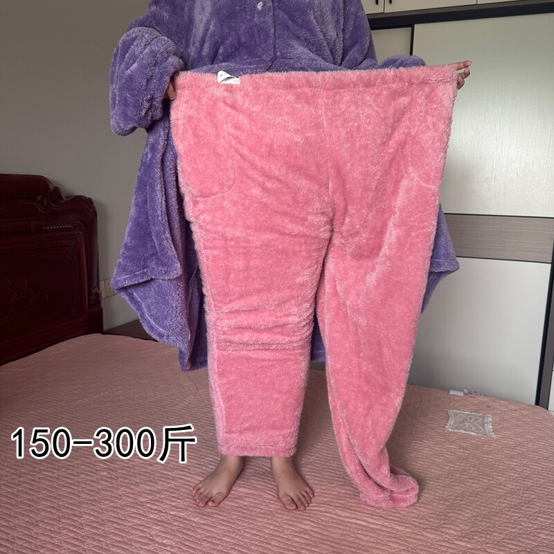 特大码法兰绒睡裤女士胖mm200斤孕妇胖妹妹中年妈妈宽松产后居家