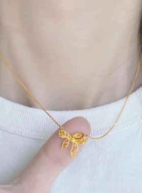 周大福 镂空蝴蝶结项链足金999黄金项链珠边套链 F230022新款计价