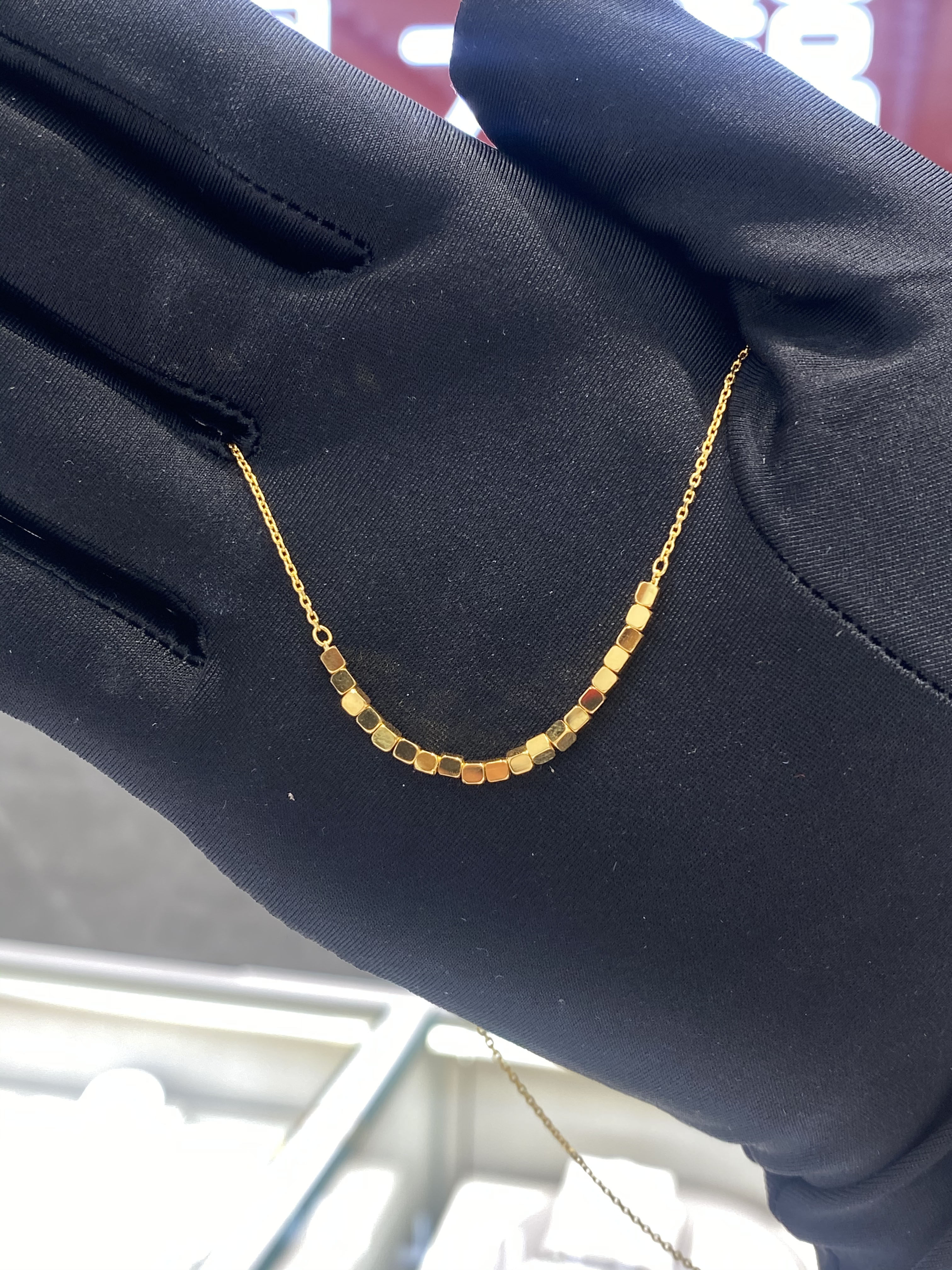 周大福代购 ing系足金碎金蹦迪小方块黄金项链正品克减80 f229085