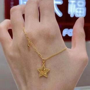 周大福代购 ING新款鱼鳞五角星足金黄金AB项链 克减80计价F232592