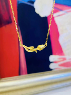 周大福代购 新款郁金香足金黄金项链女 正品克减80 计价 EOF101