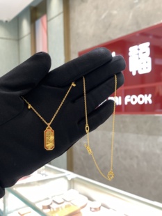 周大福代购 传承系列珐琅鸿雁方牌足金黄金项链女 正品定价R37278